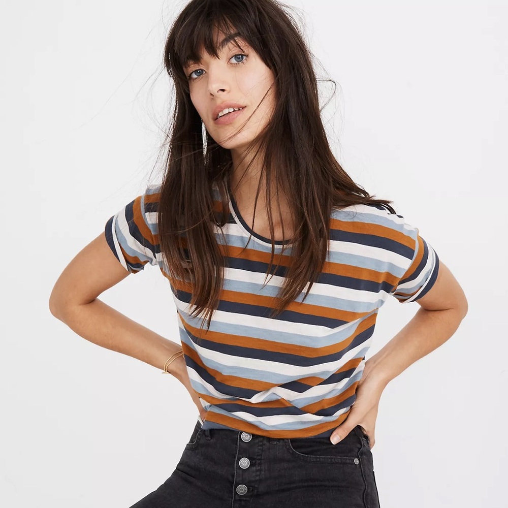 Madewell | Whisper Cotton Crewneck Tee in Marion Stripe | SIZE XXS